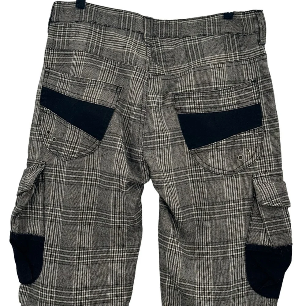 Vintage Japanese Tete Homme Plaid Cargo Pants Wool Blend Gray Black | 30